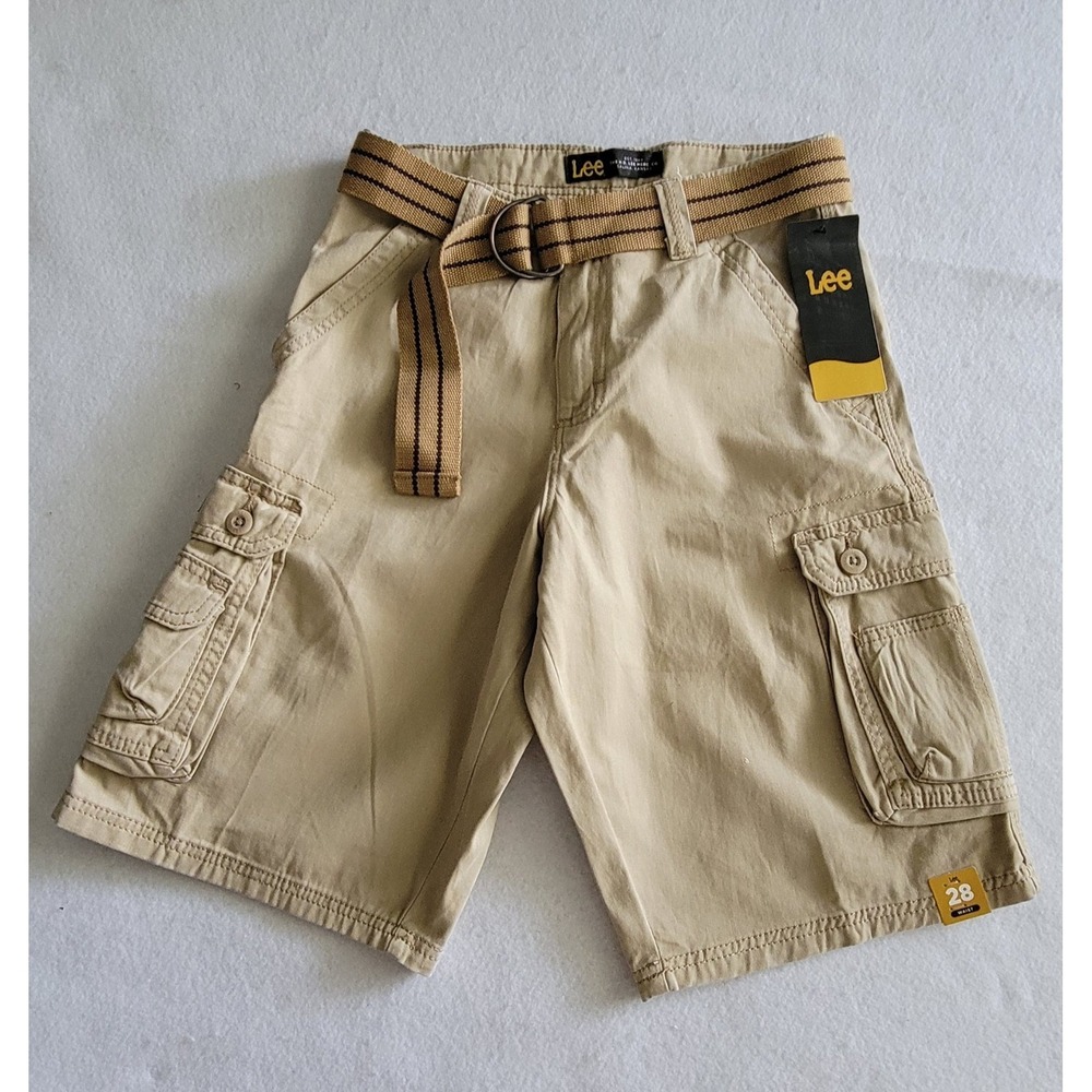 LEE Men's khaki Belted Cargo Shorts Size 28 Cell Phone Pocket NWT